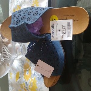 Cute Genuine Leather (Suede) - Blue Suede Slides/Wedges 3" Heel Height